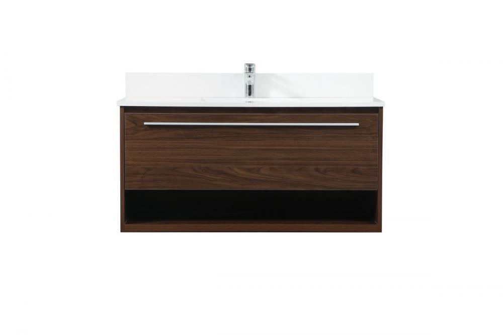 40 Inch Single Bathroom Vanity in Walnut with Backsplash