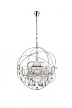  1130D32PN-SS/RC - Geneva 6 Light Polished Nickel Chandelier Silver Shade (Grey) Royal Cut Crystal