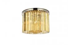 Elegant 1208F20PN-GT/RC - Sydney 6 Light Polished Nickel Flush Mount Golden Teak (Smoky) Royal Cut Crystal
