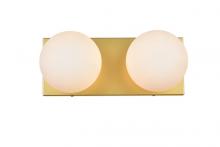 Elegant LD7303W14BRA - Jaylin 2 Light Brass and Frosted White Bath Sconce