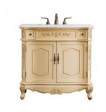 Elegant VF10136LT-VW - 36 Inch Single Bathroom Vanity in Light Antique Beige with Ivory White Engineered Marble