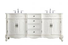 Elegant VF10172DAW-VW - 72 Inch Double Bathroom Vanity in Antique White with Ivory White Engineered Marble