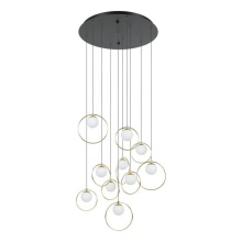 Eglo Canada 206084A - 10 LT Integrated LED Cascade Pendant w/ Black & Shiny Brass Finish & White Shades