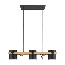 Eglo Canada 43045A - 3 LT Linear Pendant w/ a Black & Wood Finish & Metal Black Shades