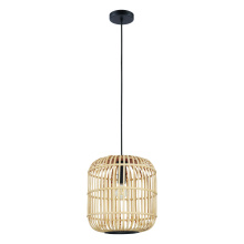 Eglo Canada 43216A - 1 LT Pendant w/ Black Finish & Open Frame Natural Wood Shade