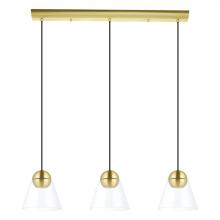 Eglo Canada 99629A - 3 LT Linear Pendant w/ a Brushed Brass Finish & Clear Cone Glass Shades