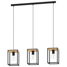 Eglo Canada 99855A - 3 LT Open Frame Linear Pendant w/ a Structured Black & Wood Finish
